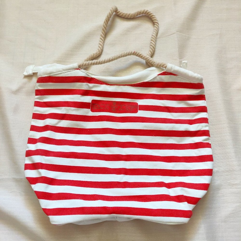 Canvas Tote Beach Shoulder Bag in Red White Strips | Cute Gifts